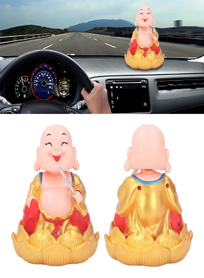 Pomya Solar Buddha Statue Toy, Car Dashboard, Solar Laughing Buddha Toy, Auto Luck for Window (Golden) - Image 2